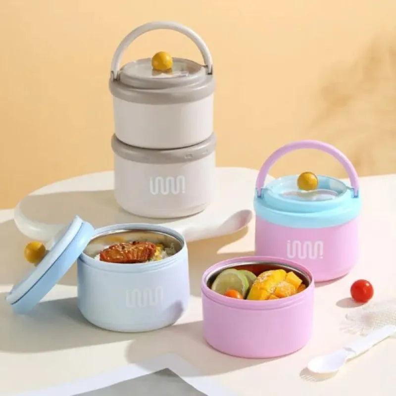 Stainless Steel Lunch Box with Foldable Spoon & Handle