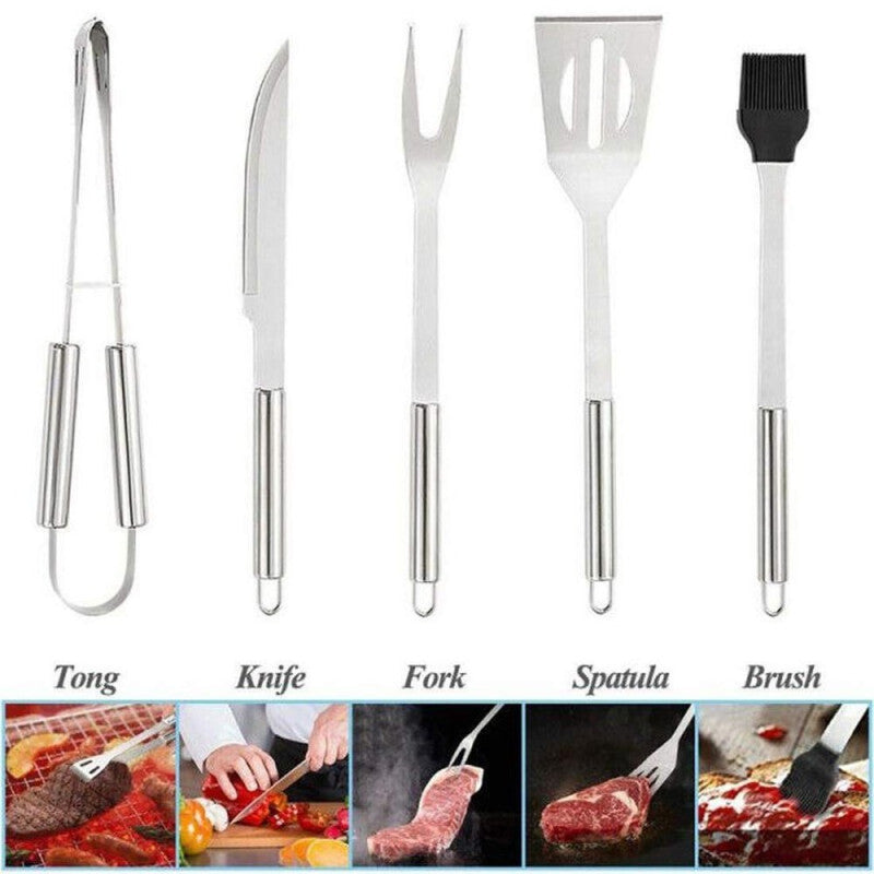 5Pcs Stainless Steel BBQ Grill Tools Set With Carry Bag