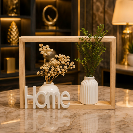 Wooden Home Decor Frame With Mini Vase