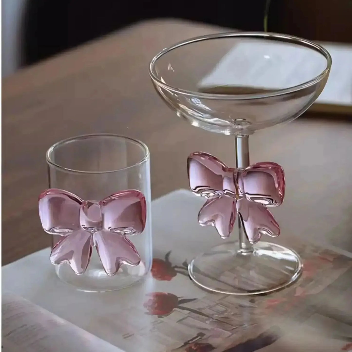 Pink Bow Dessert And Cocktail Glass.