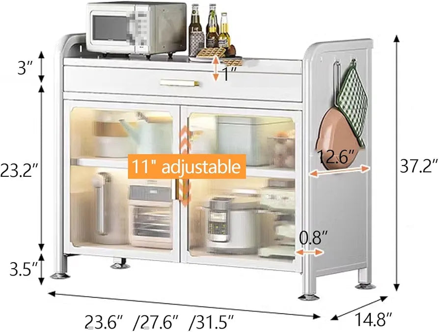 Binca Luxe Counter Cabinet Sleek Off-White Finish With Brushed Gold Handles