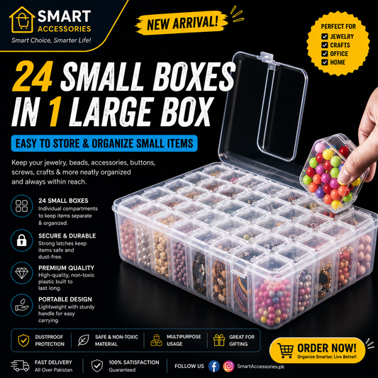 Large Capacity Jewelry Box with 24 Compartments – Clear Organizer with Mini Containers & Labels