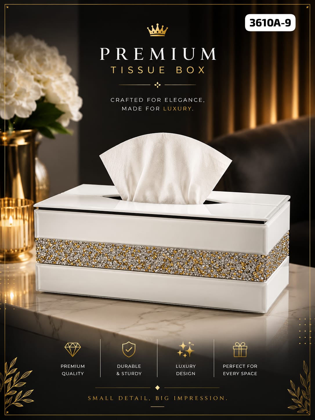 Elegant Crystal Diamond Mirror Glass Tissue Box