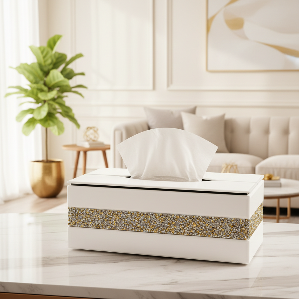 Elegant Crystal Diamond Mirror Glass Tissue Box