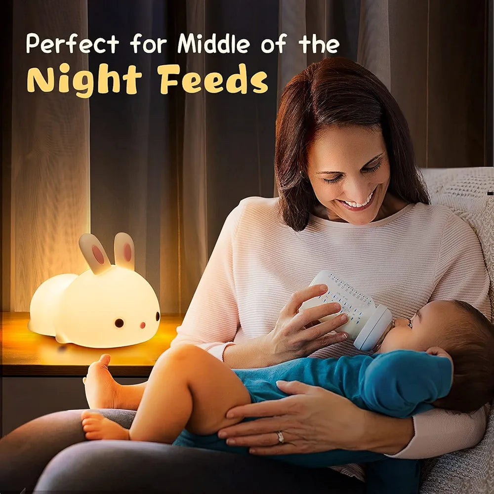 Silicone Rechargeable Color Changing Cute Bunny Night Light for Kids Baby Lamp