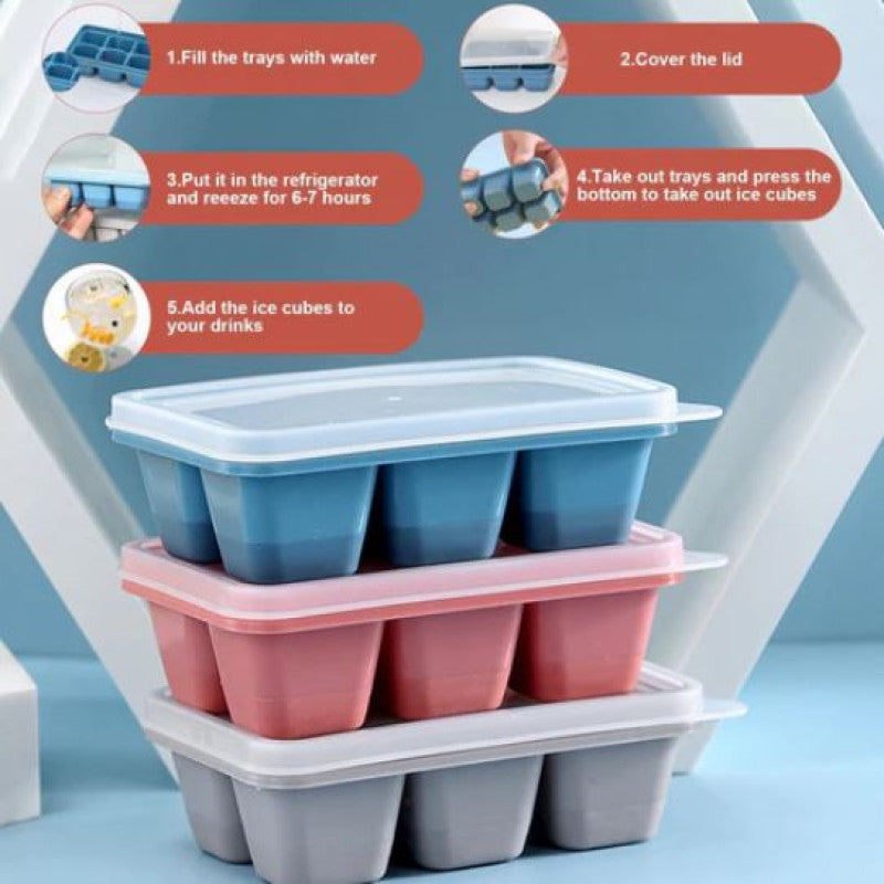 Mini Silicone Ice Cube Tray With Lid (Pack Of 2)