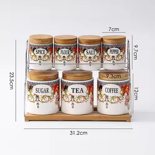 Creative 7Pcs Spice Kitchen Jars Set Wooden Lid