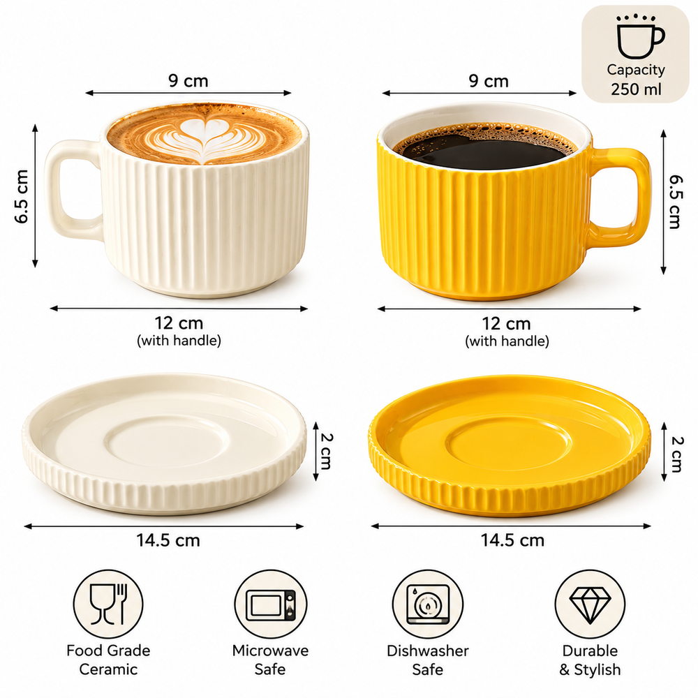 8Pcs Vintage Style Ceramic Quality Coffee Cup With Saucer Set