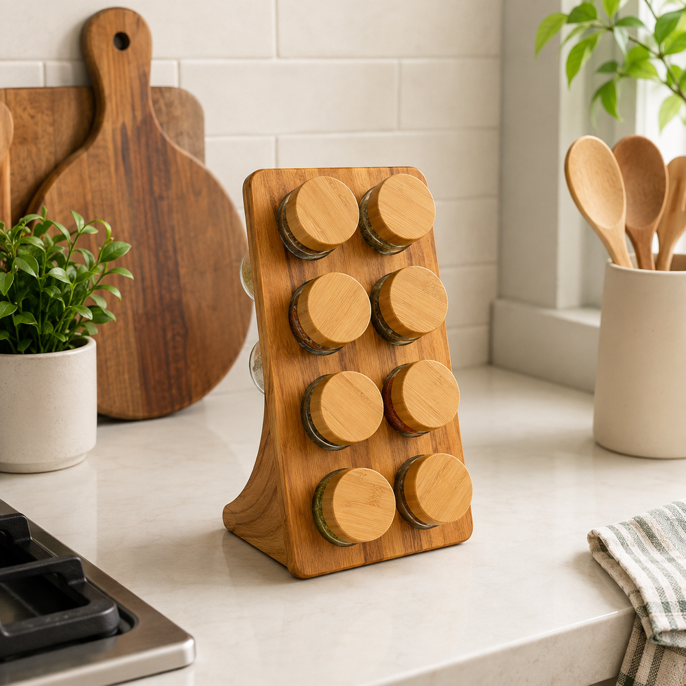 Bamboo 8-Jar Upright Spice Rack Organizer