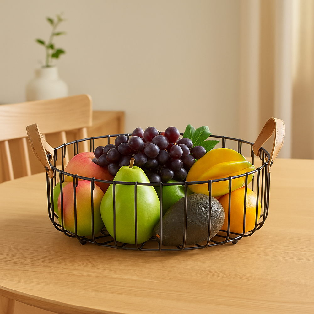 Black Metal Wire Binca Round Fruit & Vegetables Basket