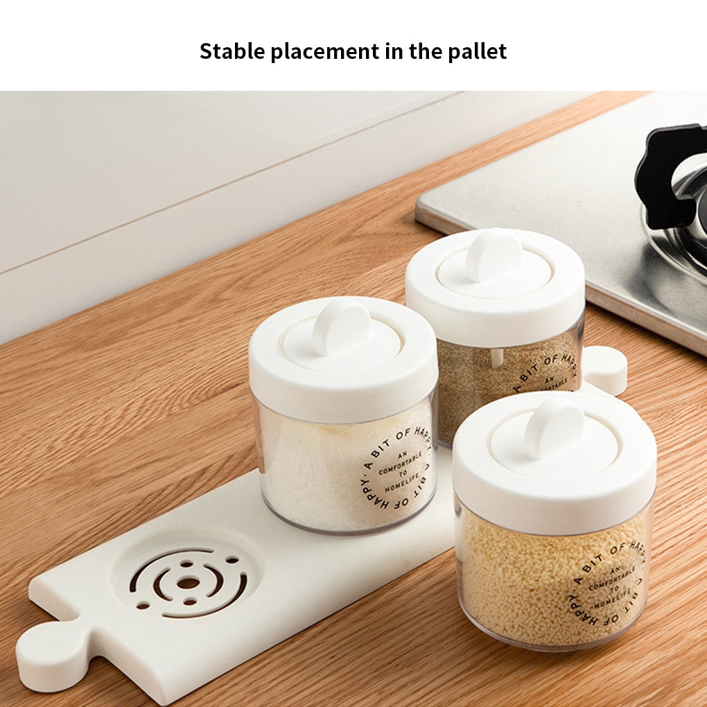 3-Piece Glasss Spices Jars Set With Tray & Spoon