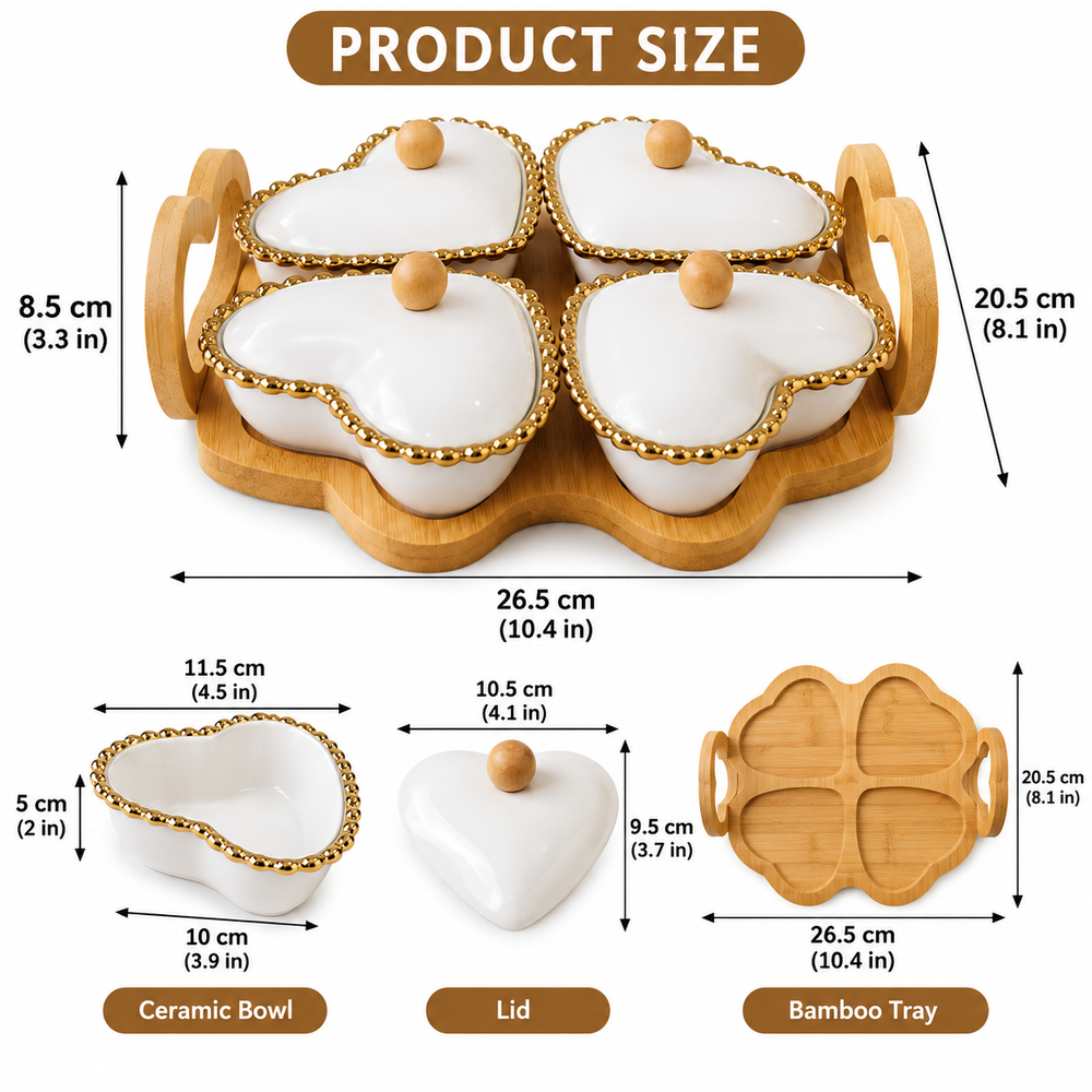 Heart Shaped Ceramic Serving Bowl Set