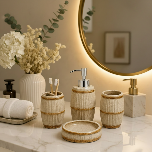 Modern Beige Ceramic Bathroom Accessories (4Pcs Set)