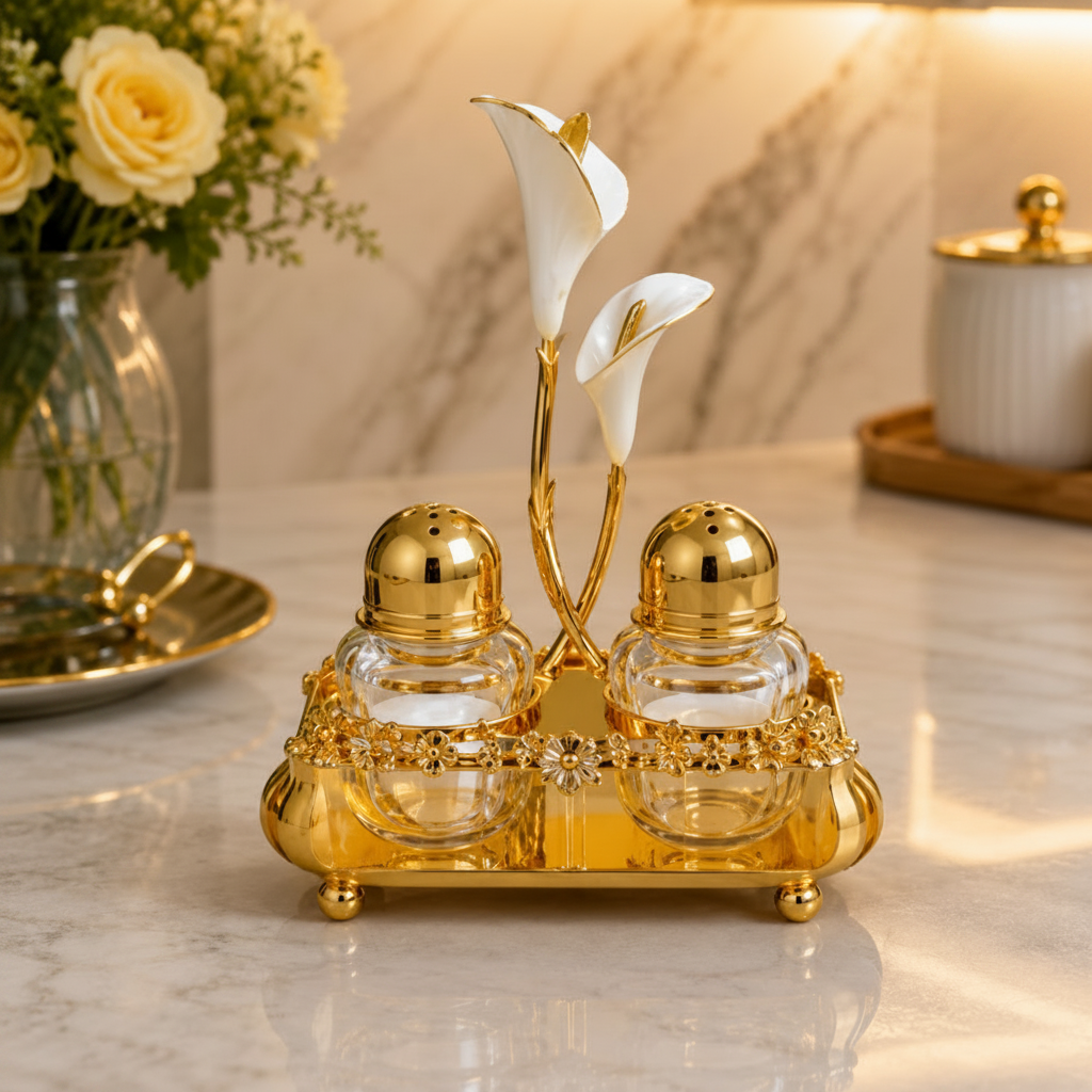 Elegant Luxury Gold Finishing Premium Glass Salt & Pepper Set