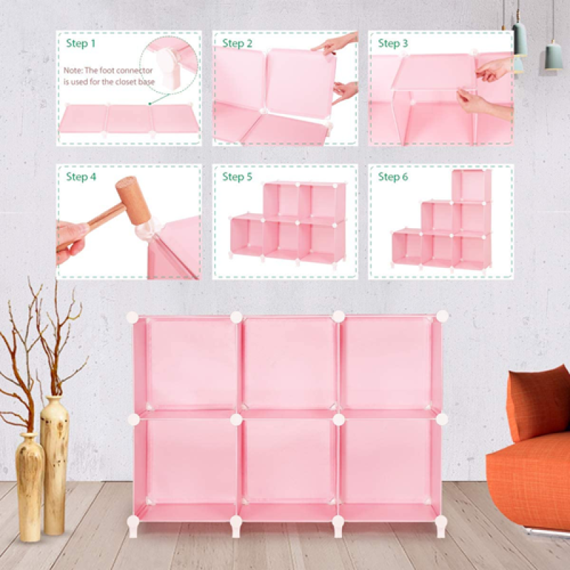 Multipurpose 6 Cubes Portable Wardrobe Cabinet, Clothes Storage Organizer