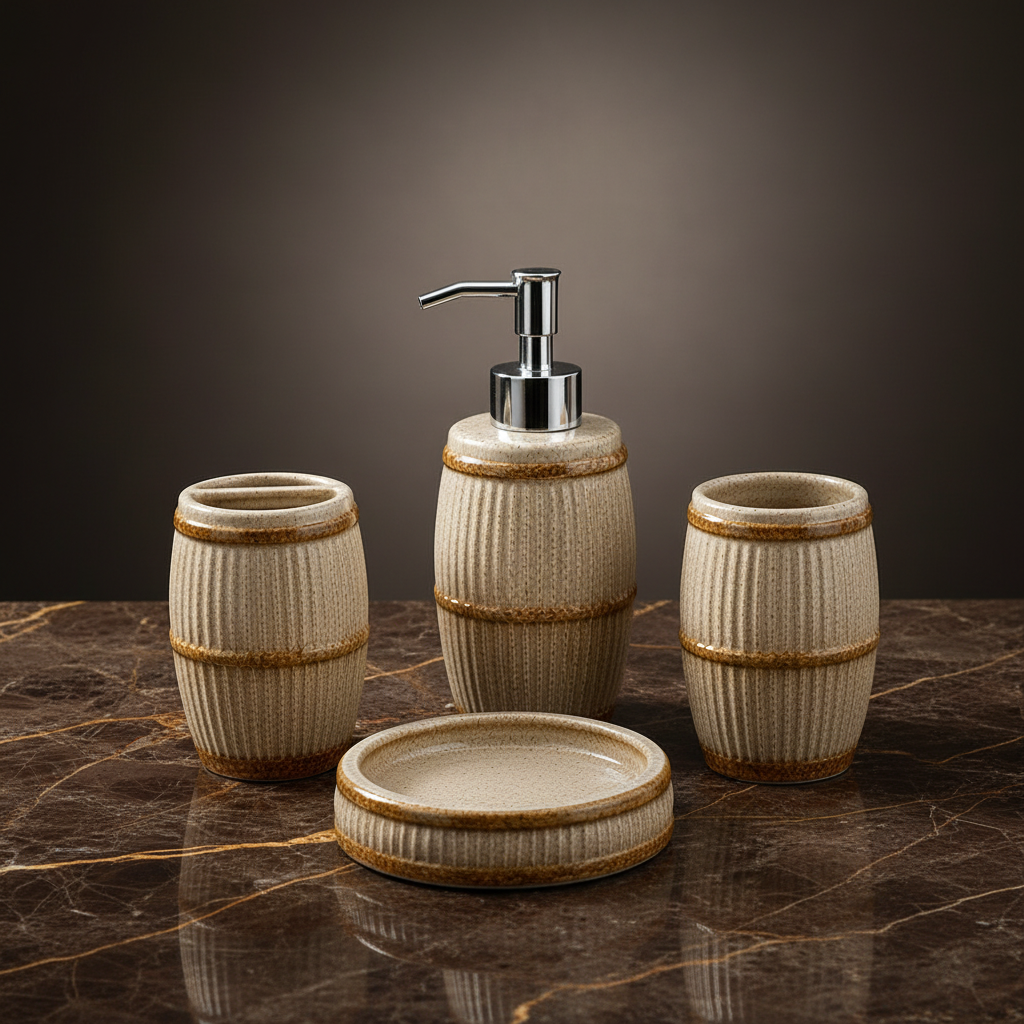 Modern Beige Ceramic Bathroom Accessories (4Pcs Set)