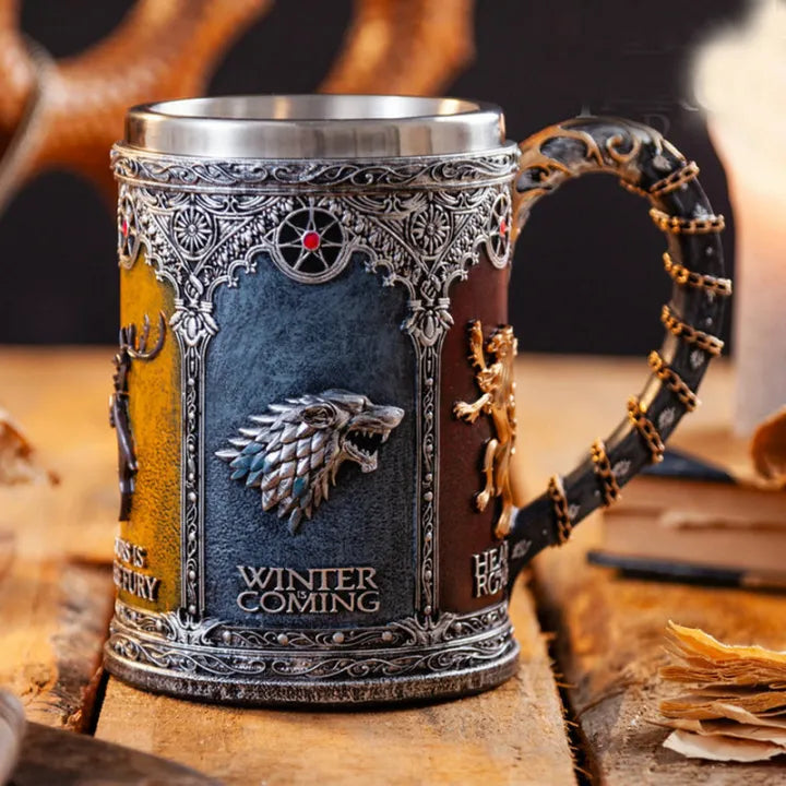 Medieval Fantasy Wolf Tankard Stainless Steel Mug