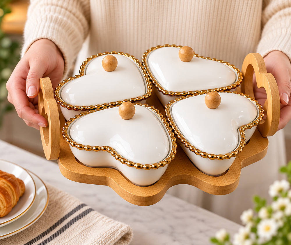 Heart Shaped Ceramic Serving Bowl Set