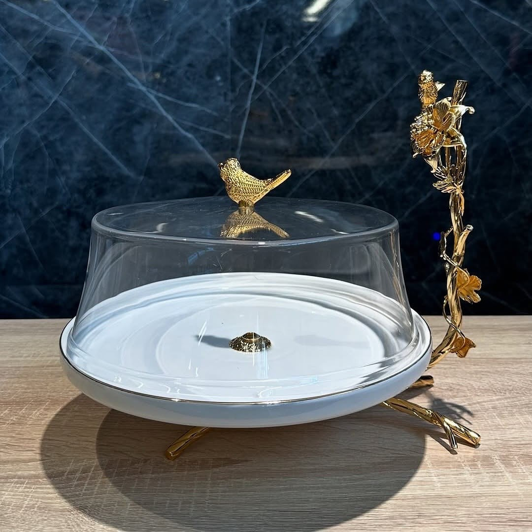 Elegant Gold Cake Stand With Acrylic Lid