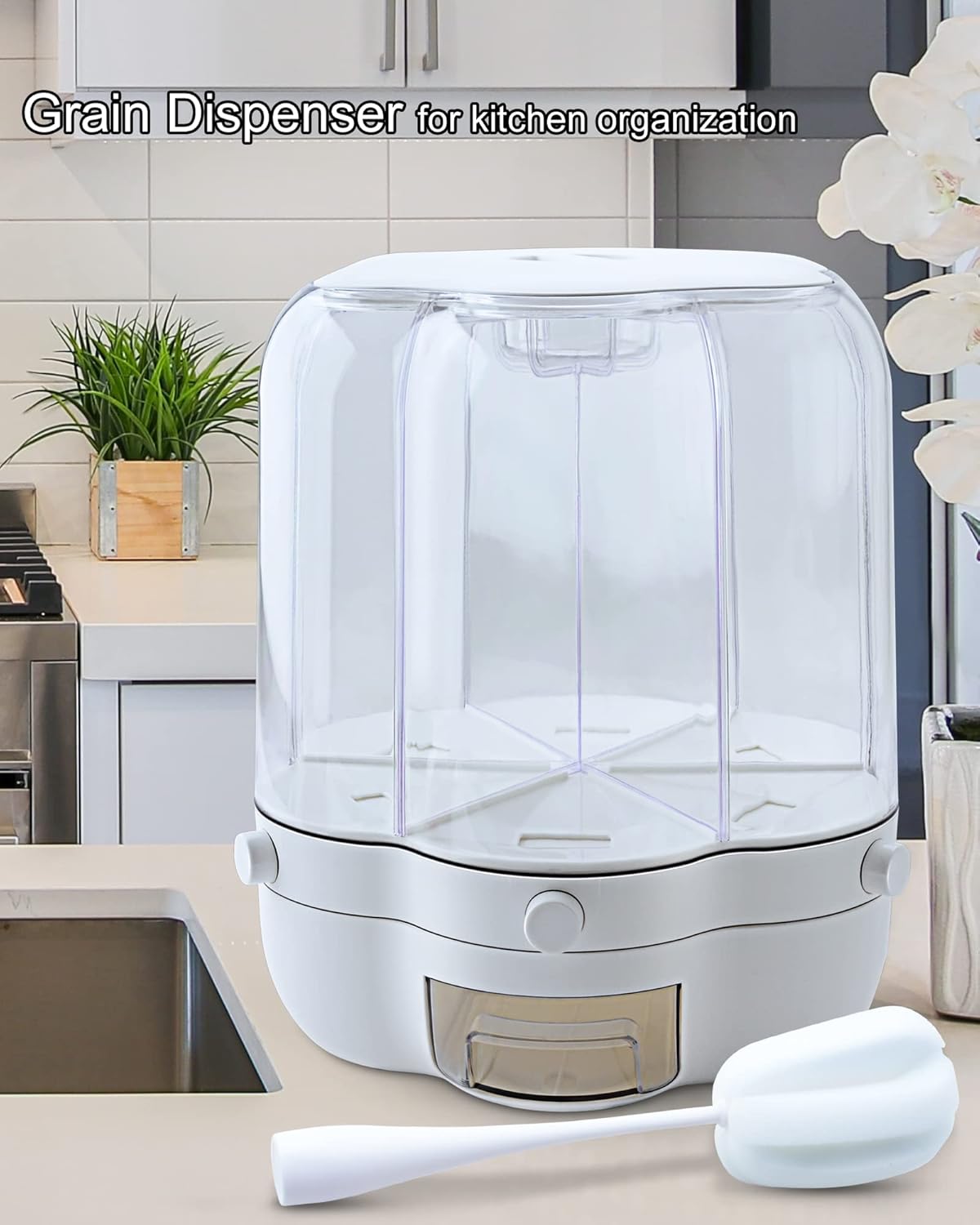 Grain Dispenser Rotating, Dry Food Dispenser with 6-Grids large size