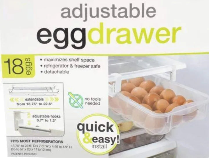 Refrigerator Pull Out Adjustable 18 Slot Egg Drawer Organizer