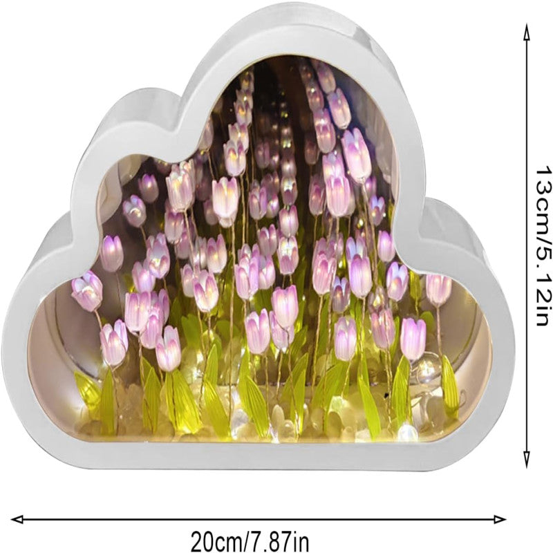 Cloud-Shaped Tulip Mirror, 20 Flowers Night Light Table Lamp