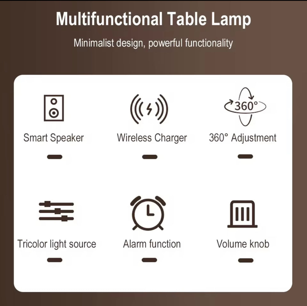 4-In-1 Adjustable Smart LED Table Lamp With Wireless Charging Pod, Bluetooth Speaker & Clock