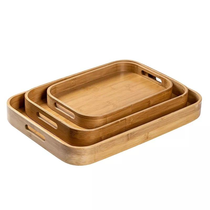 Bamboo Serving Tray With Handle - Set of 3