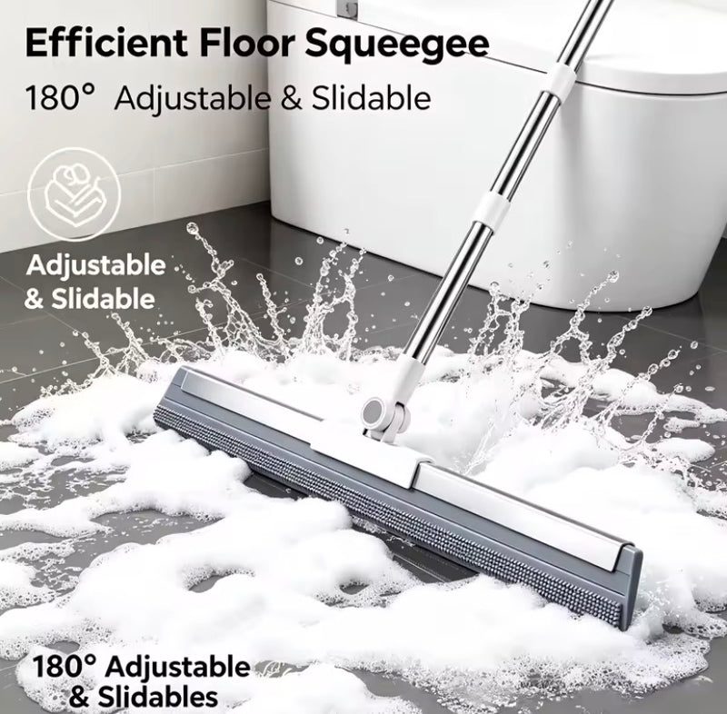 2-In-1 Adjustable Floor Squeegee & Rubber Broom with 180° Pivoting Head
