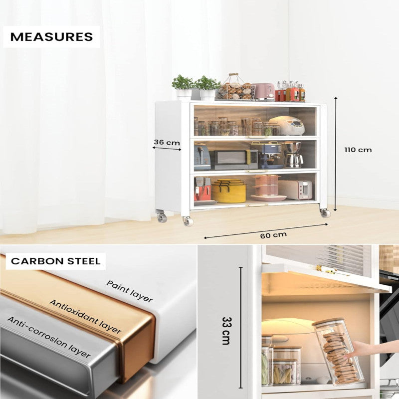 Kitchen Home Storage Organizer Cabinet Shelves with Doors & Wheels
