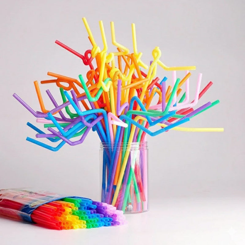 50pcs Flexible Disposable Multi-Color Plastic Straws