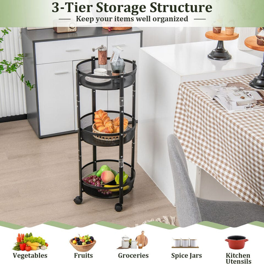 3 Layer Folding Storage Cart Trolley With Wheels