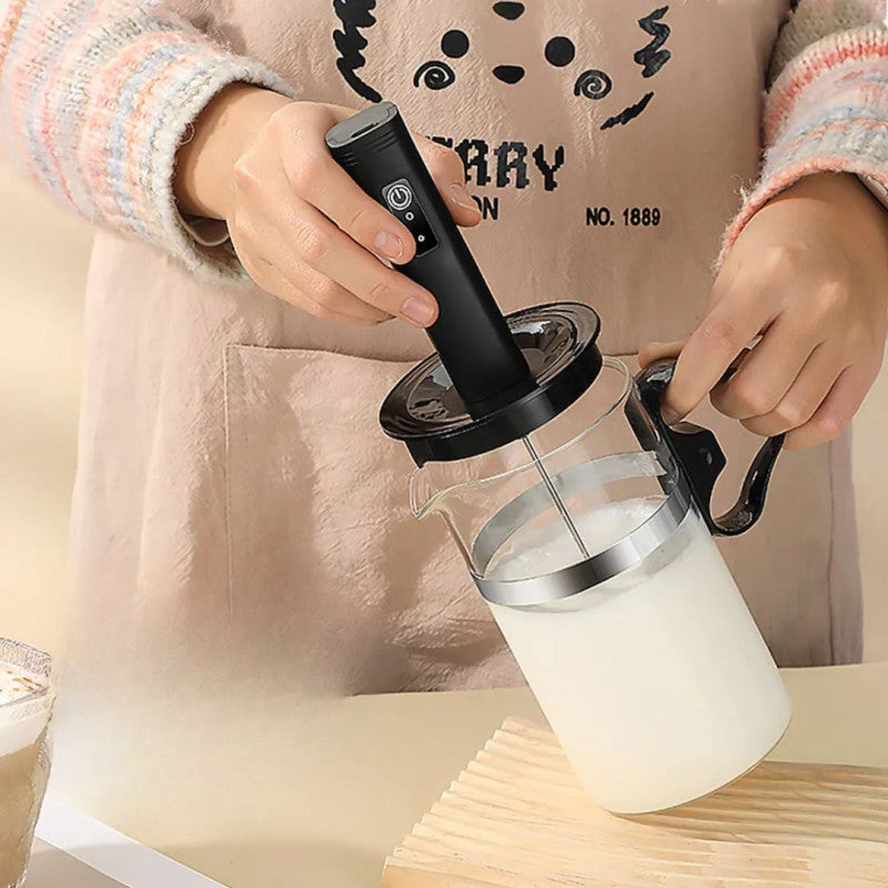 Rechargeable Electric Milk Frother Set With Glass Cup