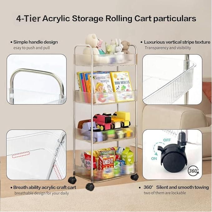 4 Tier Acrylic Multifunctional Kitchen And Bathroom Storage Trolley