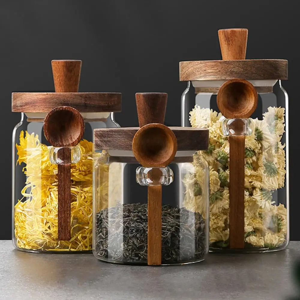 Glass Storage Jars With Airtight Wooden Lids