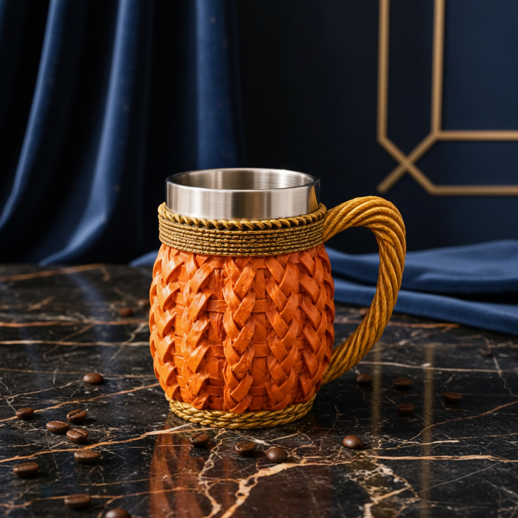 Woven Rattan Style Stainless Steel Mug
