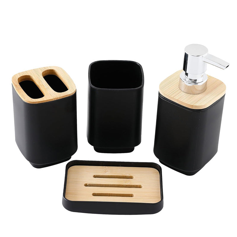 4 Pcs Bamboo Bathroom Accessories Set