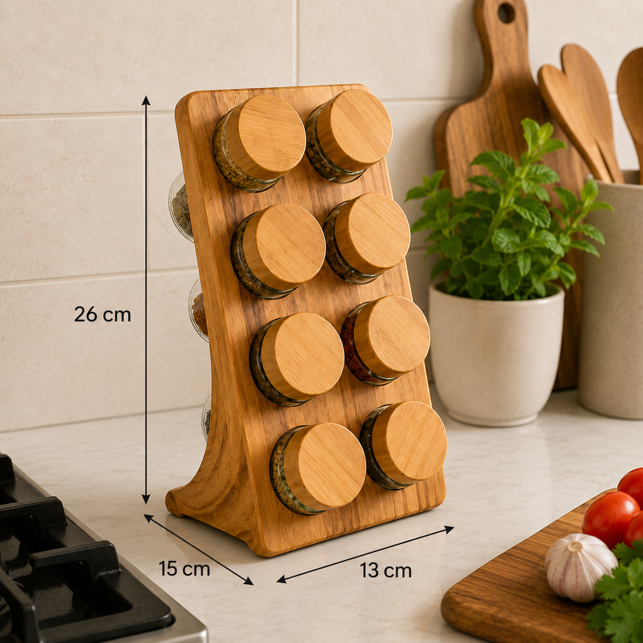 Bamboo 8-Jar Upright Spice Rack Organizer