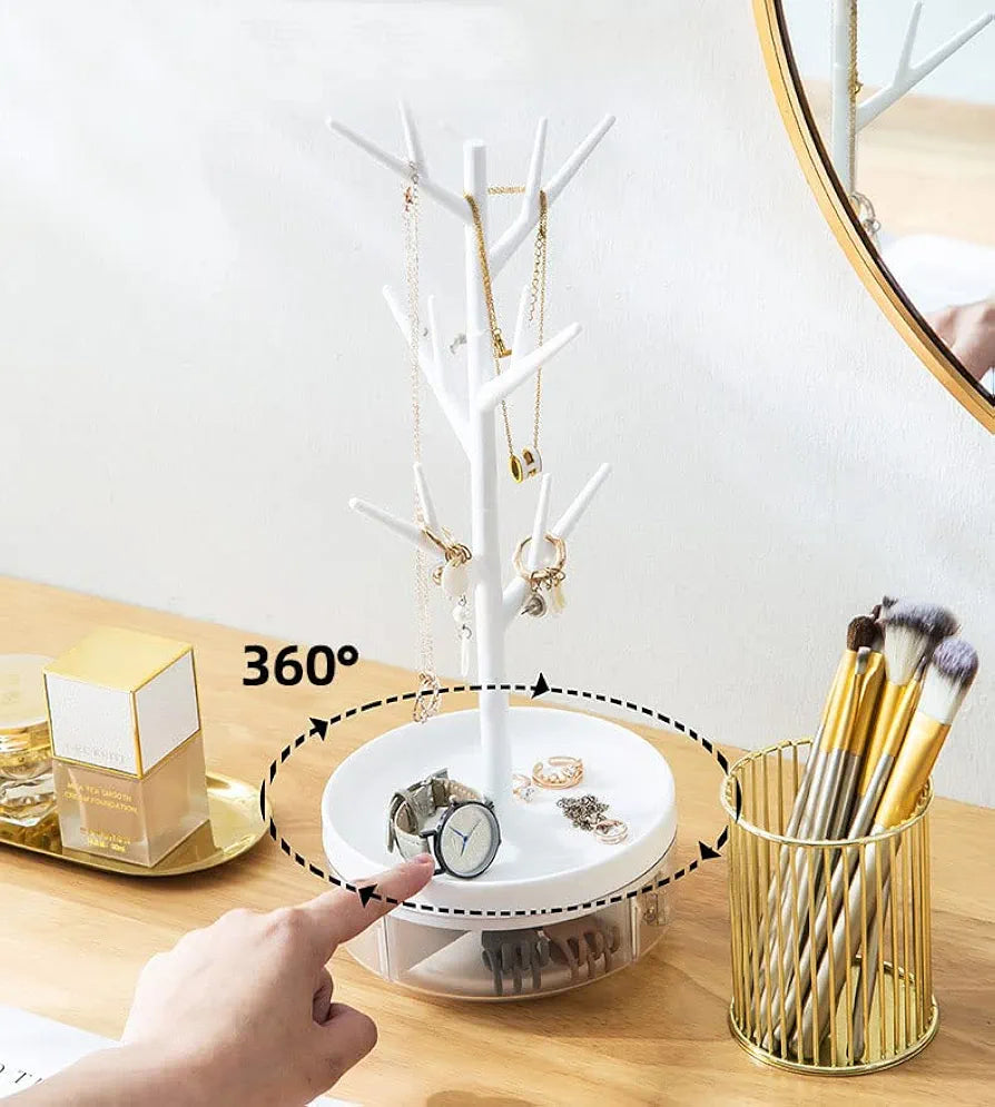 Rotating Branch Tree Jewelry Stand With Storage Tray