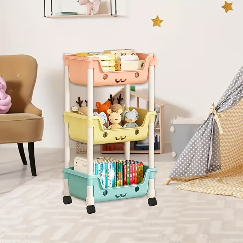 Multipurpose 3-Tier Cute Rolling Storage Trolley