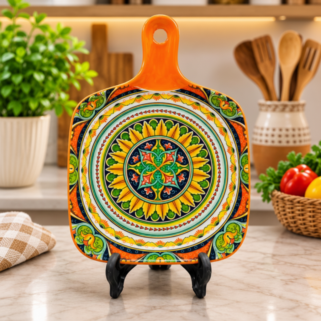Decorative Ceramic Serving Platter with Handle