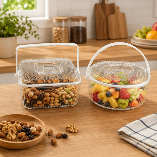 Portable Crystal-Clear Food Storage Container With Handle