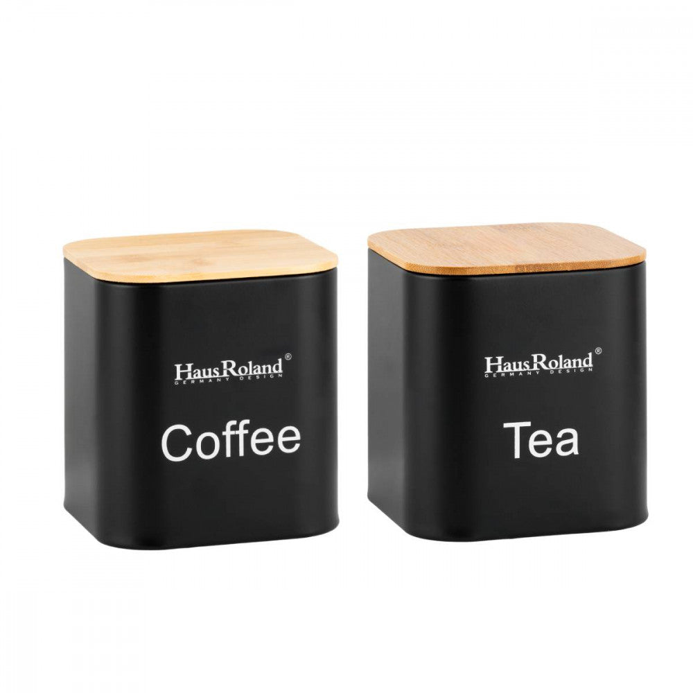 Luxury Matte Black Bread & Canister Set - Tea and Coffee Storage with Bamboo Lids