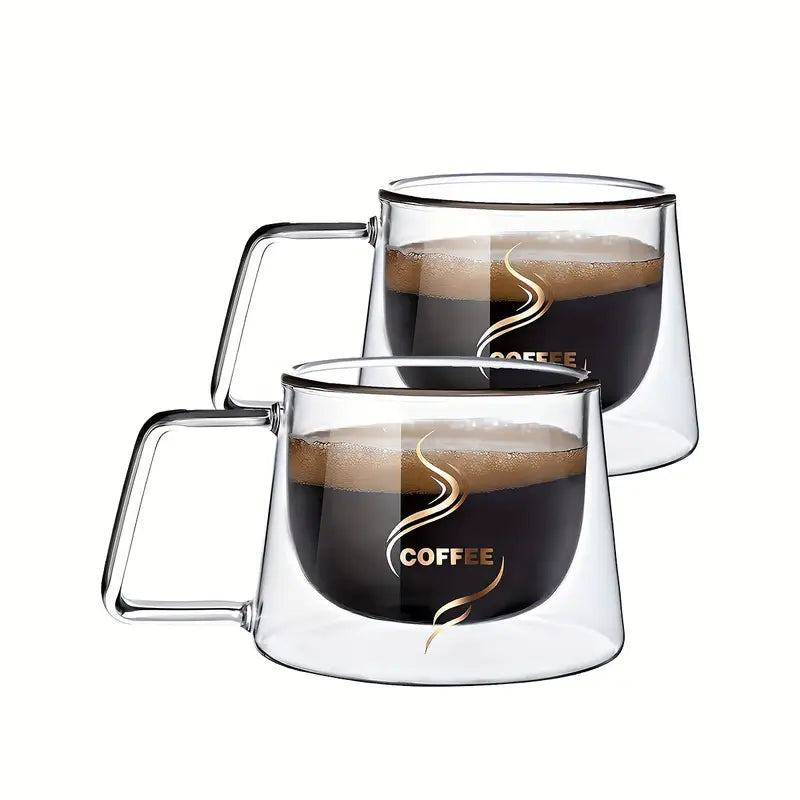 Glass Coffee Mugs, 200ml Double-Walled Espresso Coffee Cups, Heat Insulated Water Cups