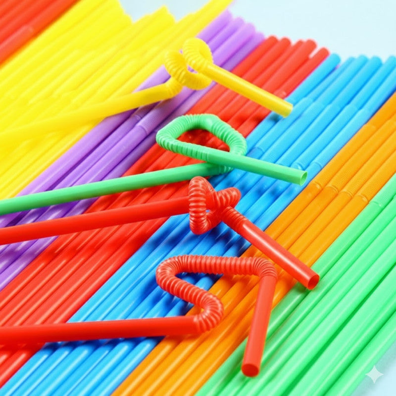 50pcs Flexible Disposable Multi-Color Plastic Straws