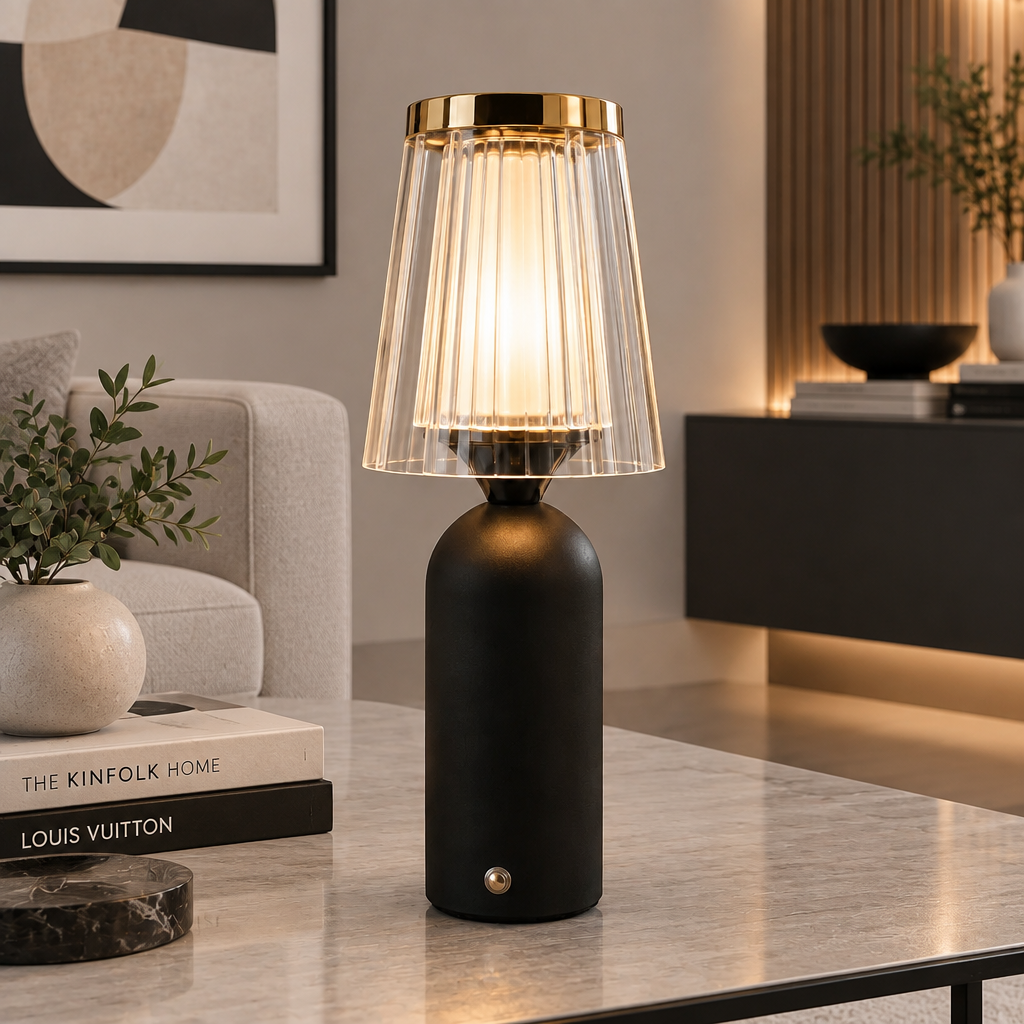 Luxury Home Ribbed Crystal Table Lamp