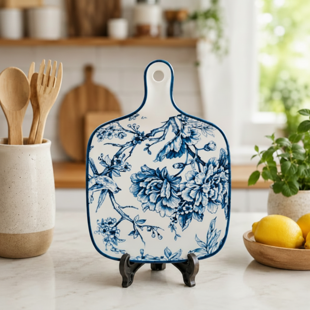 Decorative Ceramic Serving Platter with Handle