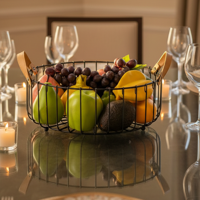 Black Metal Wire Binca Round Fruit & Vegetables Basket