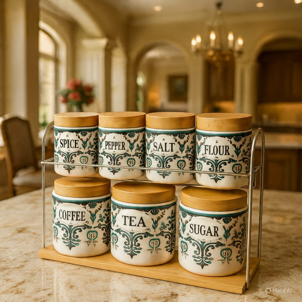 Creative 7Pcs Spice Kitchen Jars Set Wooden Lid