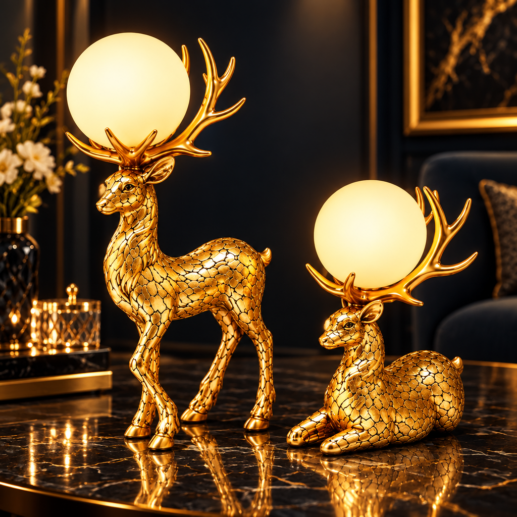 Luxury 2 Pieces Deer Globe Decorative Tabletop Lamp
